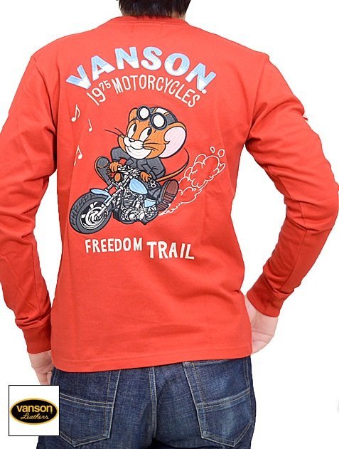 vanson×TOM＆JERRYコラボ 天竺ロングTシャツ◆vanson レッドMサイズ TJV-2233 バンソン ヴァンソン トムとジェリー 長袖 刺繍_画像1