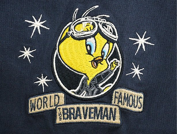 BR×LOONEYコラボ 天竺ロングTシャツ◆The BRAVE-MAN スミクロMサイズ LTB-2203 ブレイブマン 刺繍 長袖 ロンT ルーニーチューンズ_画像2