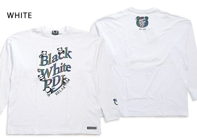 B/W-PDJ RELAXシリーズ ミラープリントロングTシャツ◆PANDIESTA JAPAN ホワイトXLサイズ 592886 パンディエスタジャパン パンダ