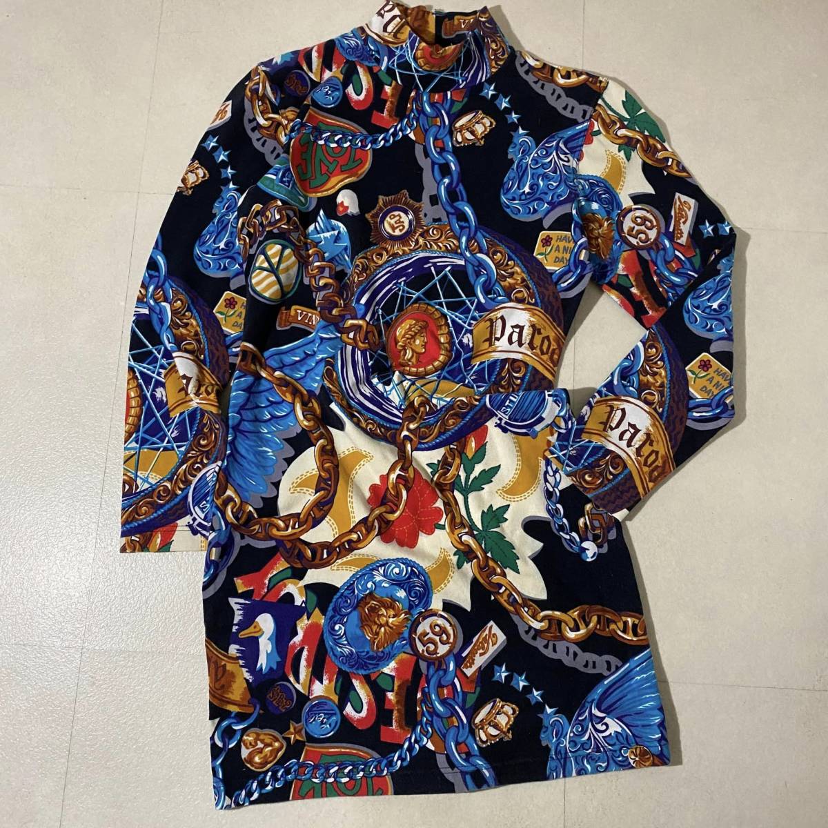 KENZO JUNGLE ケンゾー ワンピース 総柄 長袖 ストレッチ素材 ポリウレタン11％ MADE IN ITALY【M】_画像4