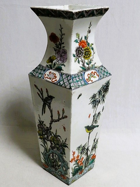 粉彩色絵花瓶 高さ約39cm 花鳥文 花器 古陶磁 花生 中国古玩 時代の画像1