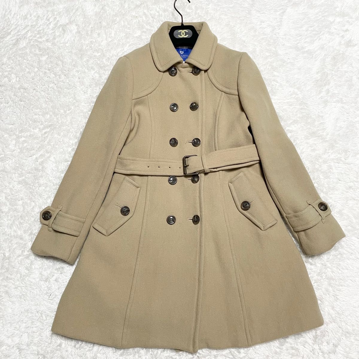 ブルーレーベルクレストブリッジ ロングコート チェック ベルト ウール