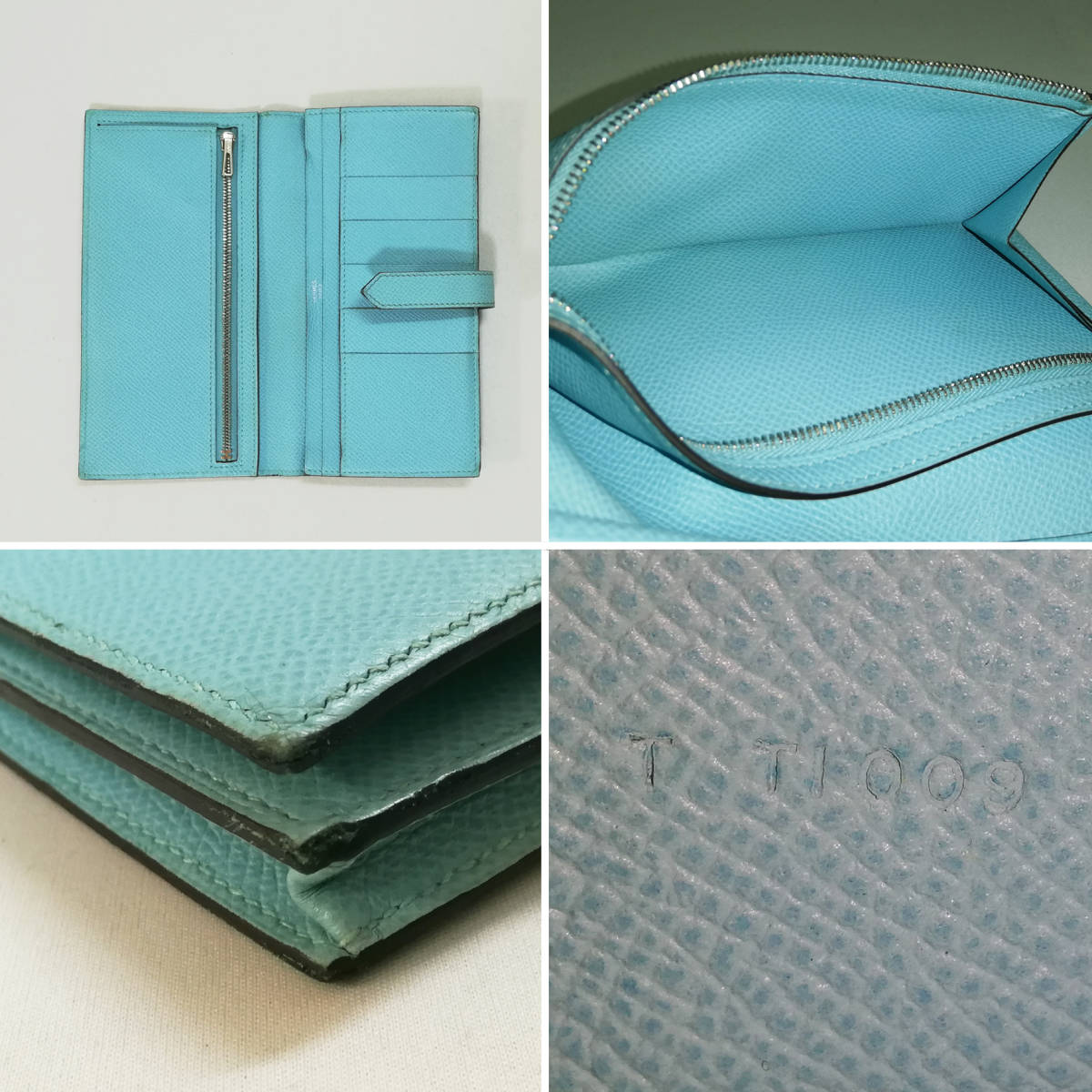 良品】HERMES(エルメス)ベアン スフレ 二つ折り長財布 水色 良品】HERMES(エルメス)ベアン スフレ 二つ折り長財布 水色