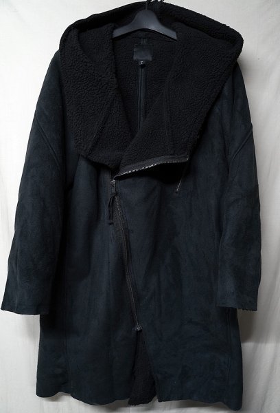 ◆H&M フェイクムートンロングコート 黒◆XL◆_画像1