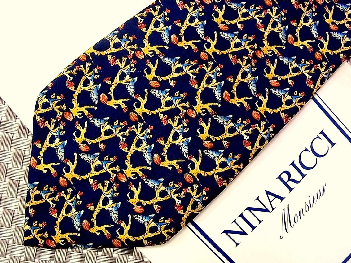 ♪29351D♪状態並品【魚 珊瑚 貝 柄】ニナリッチ【NINA RICCI】ネクタイ_画像1