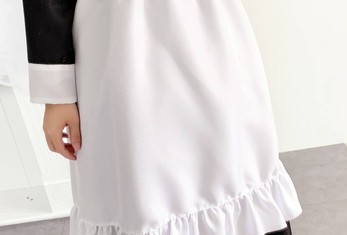 新品 メイド服 (レディース) Mサイズ コスプレ 安い ロング丈 長袖 メイド風エプロン 白 (ホワイト) 黒(ブラック) スカート 衣装の画像3