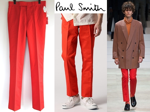 新品 コレクション使用 Paul Smith ポールスミス メインライン 2016SS コットンリネン カラーパンツ スラックス L 赤 レッド 春夏素材 綿麻_画像1