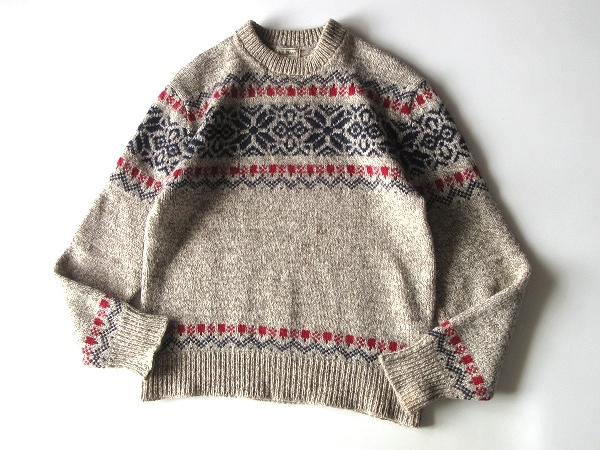 希少 80sビンテージ L.L.BEAN エルエルビーン ウール フェアアイルニット ノルディック セーター ミックスベージュ_画像2