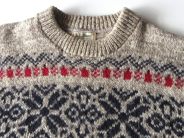 希少 80sビンテージ L.L.BEAN エルエルビーン ウール フェアアイルニット ノルディック セーター ミックスベージュ_画像4