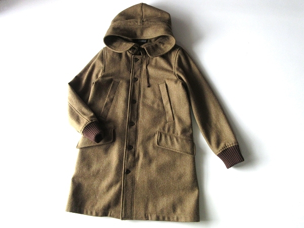 ポーランド製 ARMEN アーメン MELTON HOODED COAT エコダウンライナー付 袖リブ ウールメルトン ダブルジップ モッズコート FREE カーキ_画像3