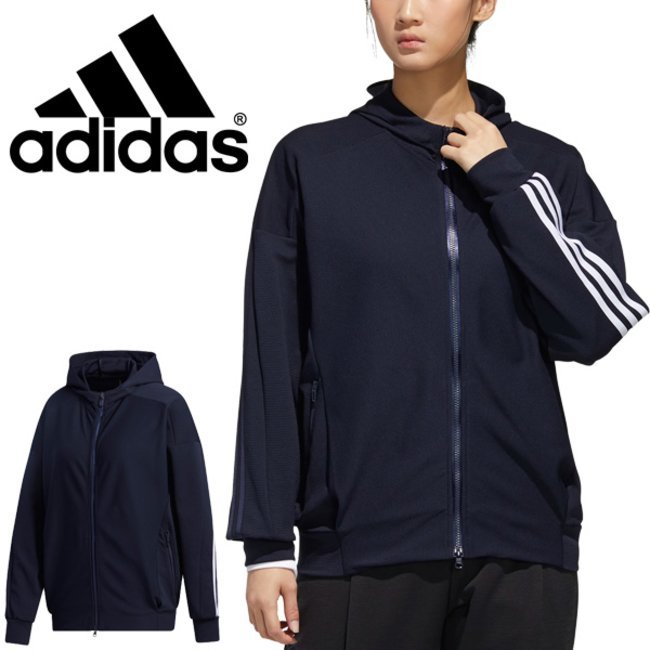 adidas/アディダス レディース スウェット フルジップパーカー ネイビー サイズM IXK67/AEROREADY★送料520円_画像9