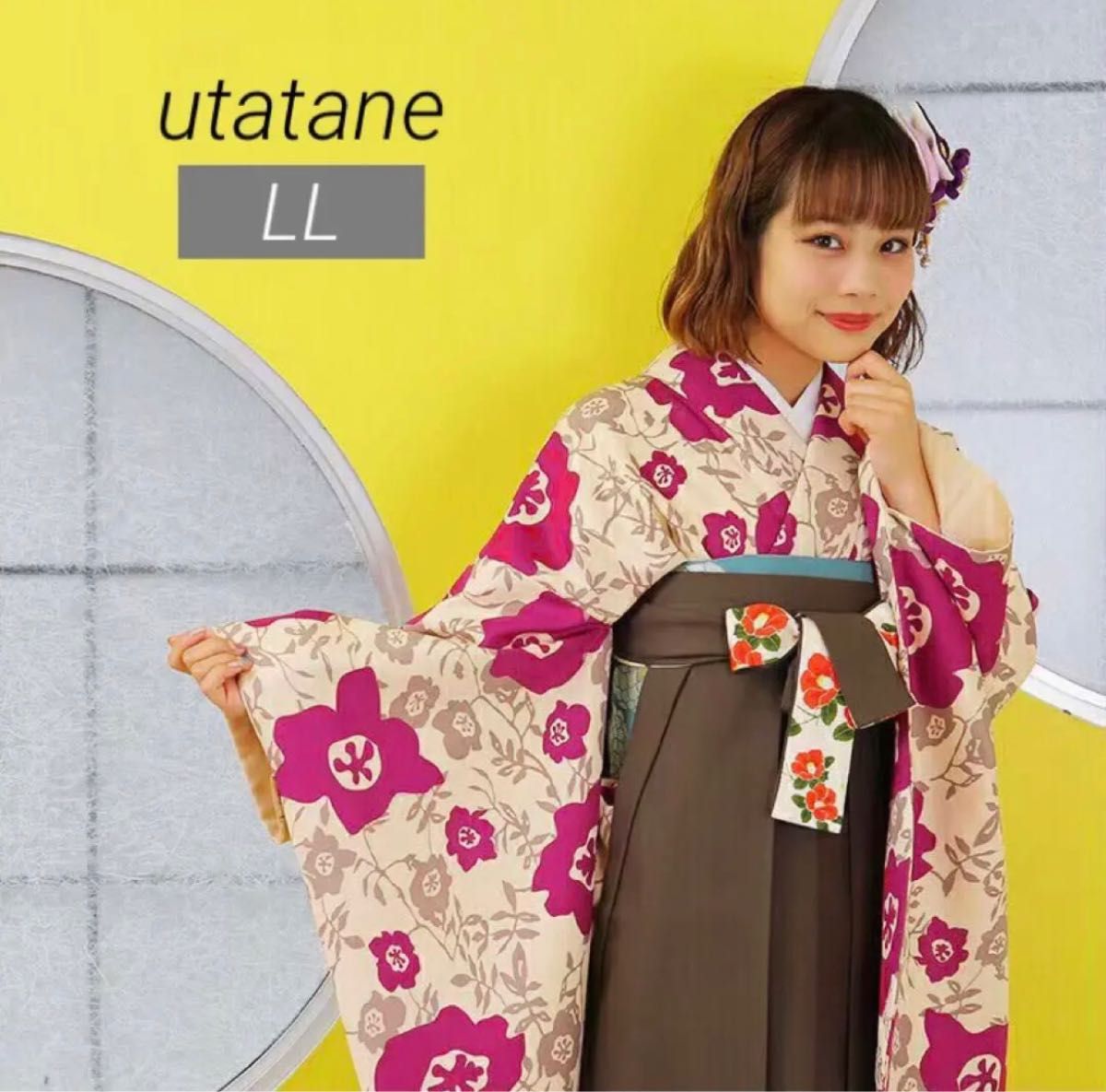 おしゃれ 美品【着物&袴セット】二尺袖着物 袴 卒業式 LLサイズ