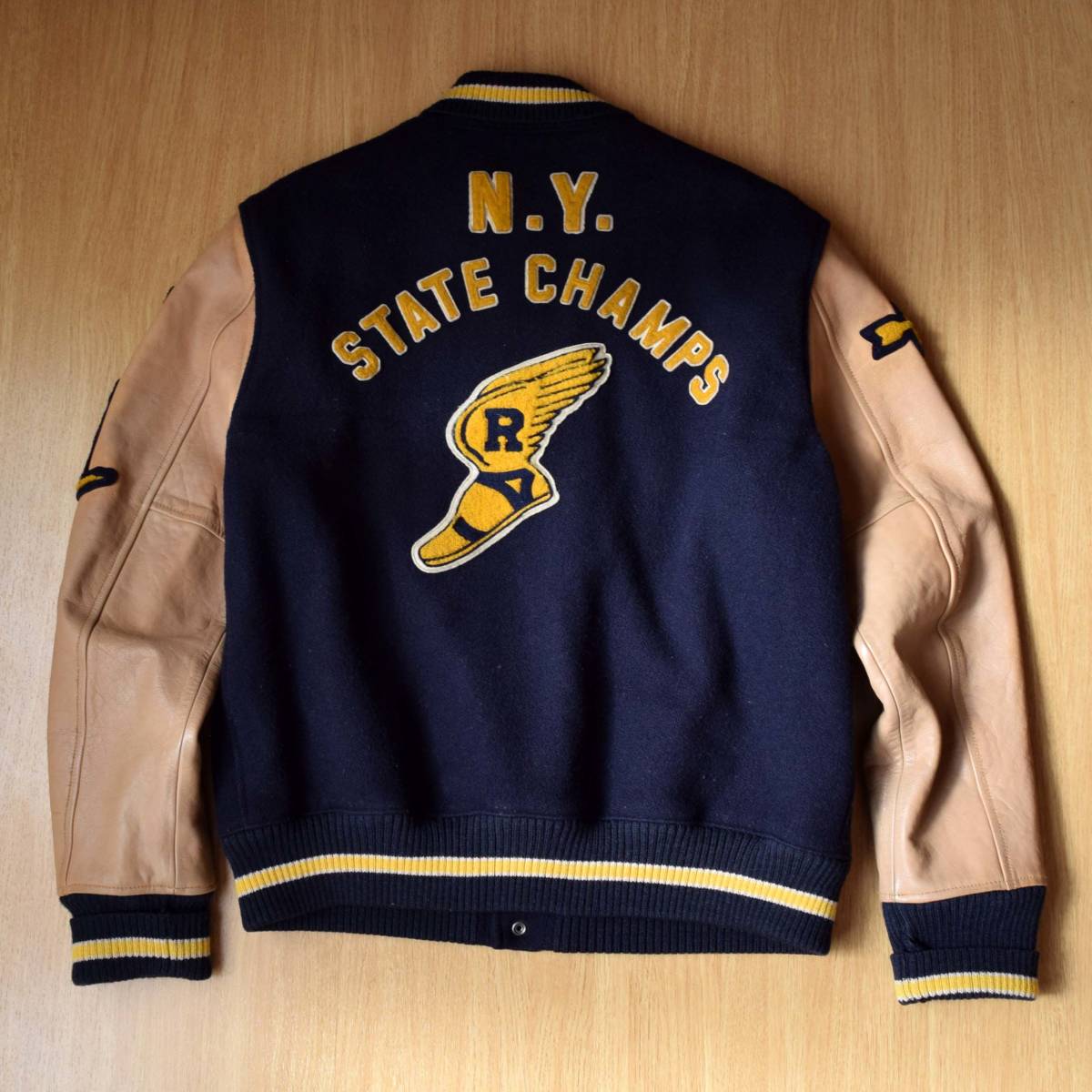 メンズL 美品 名作！50周年記念 POLO RALPH LAUREN ICONIC LETERMAN VARSITY JACKET ラルフローレン  レザー スタジャン ジャケット