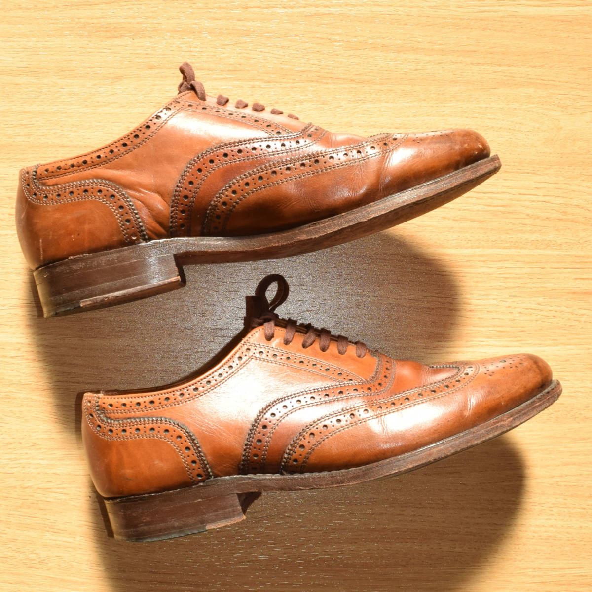 USA製 7D 25cm POLO Ralph Lauren ポロラルフローレン 革靴 ウィングチップ ブラウン ビジネスシューズ レザー アメリカ製  ビンテージ
