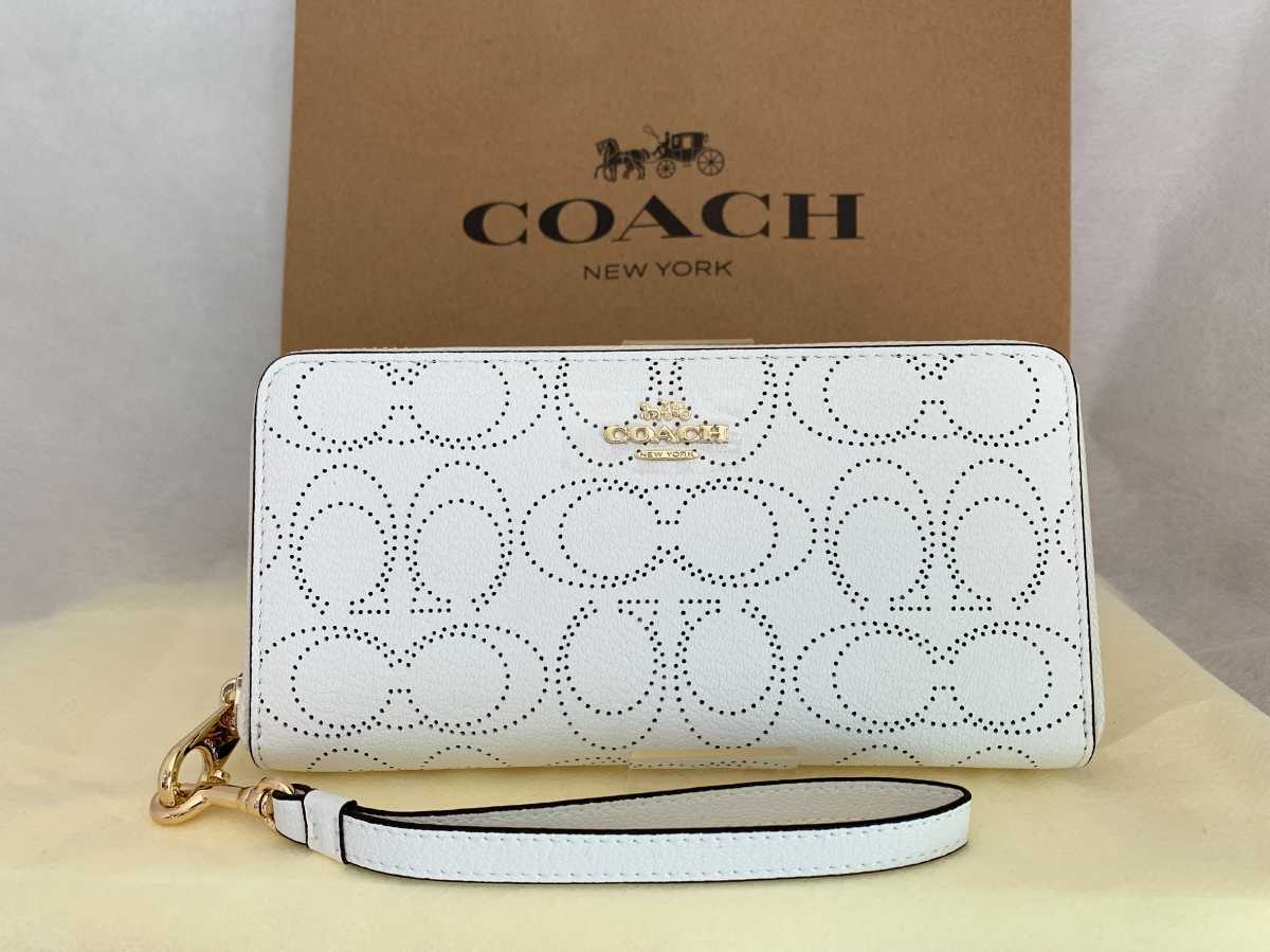 日本日本COACH 新品 長財布 メンズ レディース コーチ 濃紺 白 財布