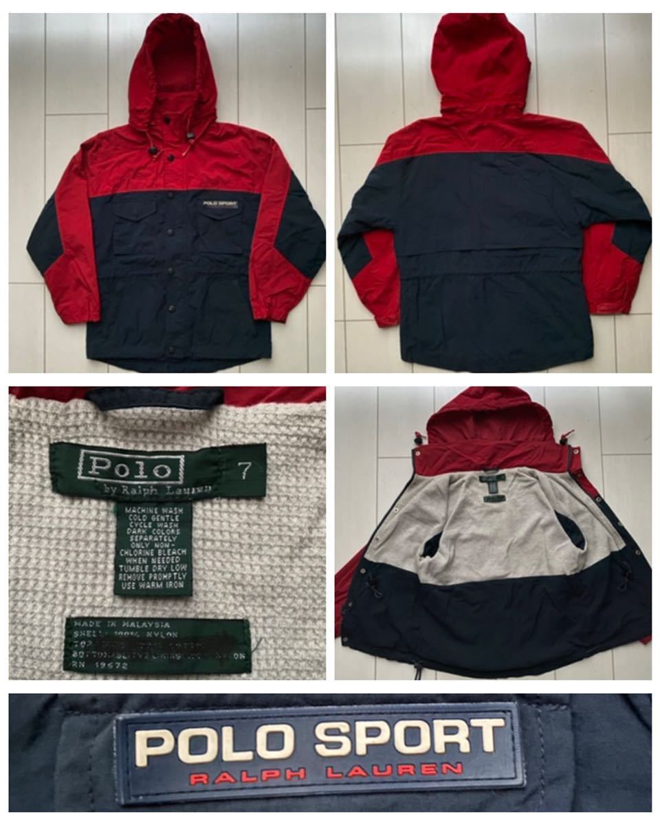 送料無料 90s POLO SPORT ポロスポーツ ラルフローレン マウンテン パーカー ジャケット KIDS キッズ 7 130 140 navy 紺 ビンテージ 92 rrl_画像1