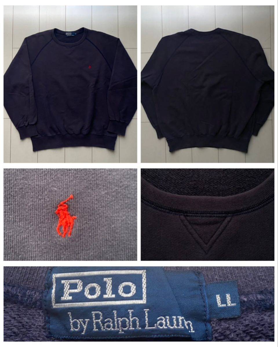 送料無料 美品 90s vintage ビンテージ POLO ラルフローレン ラグラン 前V スウェット スエット NAVY ネイビー 紺 SPORT country rrl 92 XL_画像1