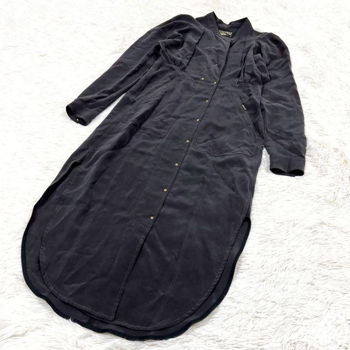 贅沢品 シャツ ABBEY フォトコピュー ワンピース S サイズ36 シルク ブラック ノーカラー ロング Sサイズ
