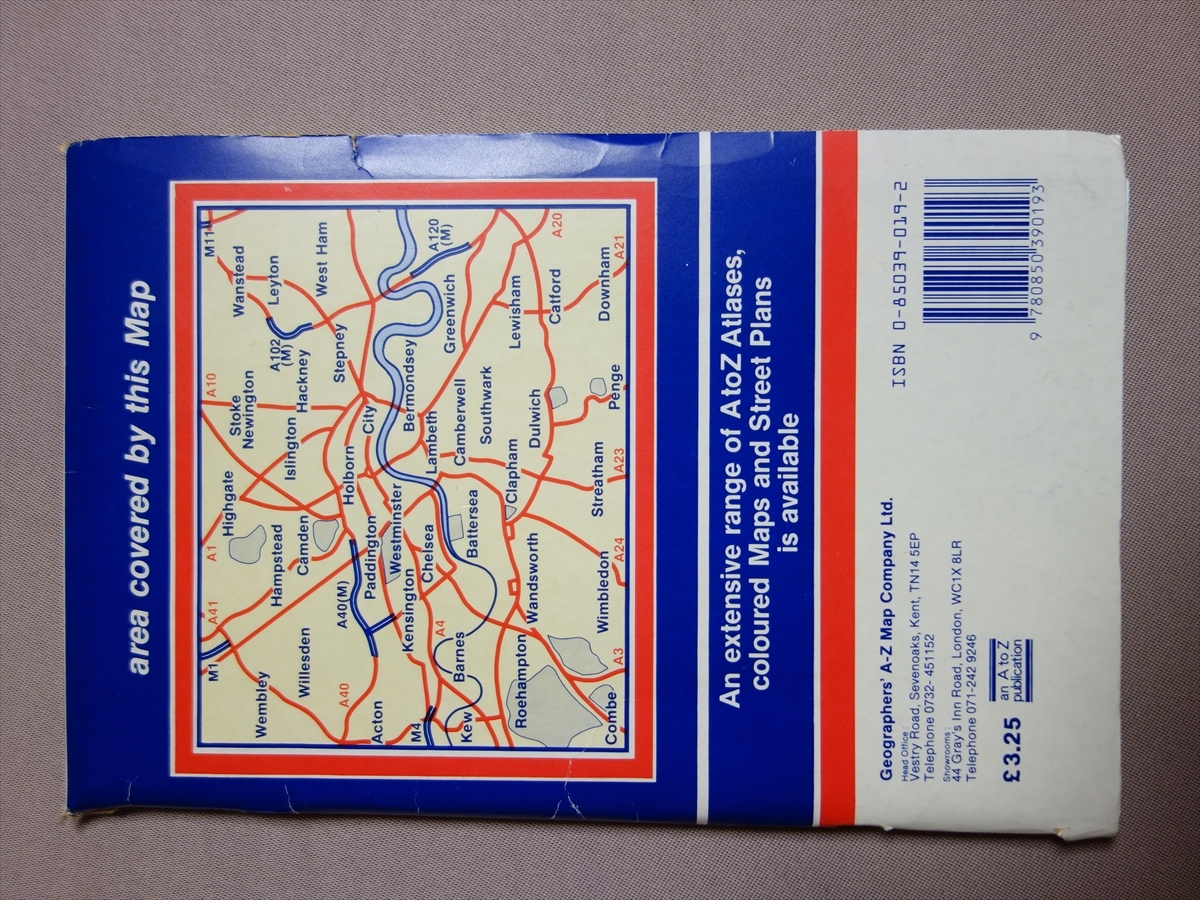 【英語 地図】 New AZ Premier Premier Street Map of London ISBN: 0850390192 おそらく 1991年 ころ / 1991 ロンドン 地図_画像2