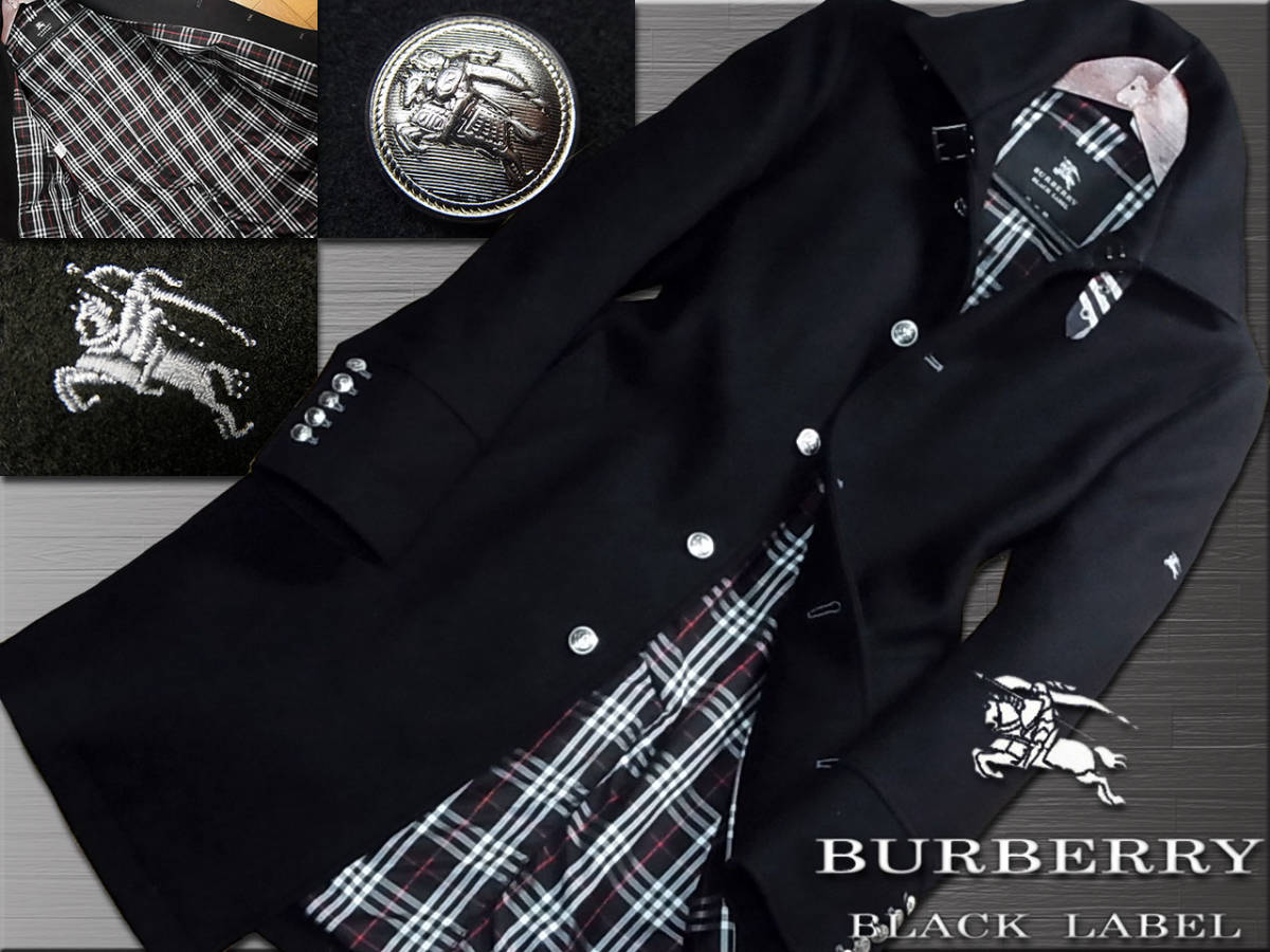 高い品質 極美品！最高級の逸品！カシミヤ混 ナイト刻印銀ボタン 羊毛コート サイズM▽バーバリーブラックレーベル LABEL BLACK  BURBERRY コート