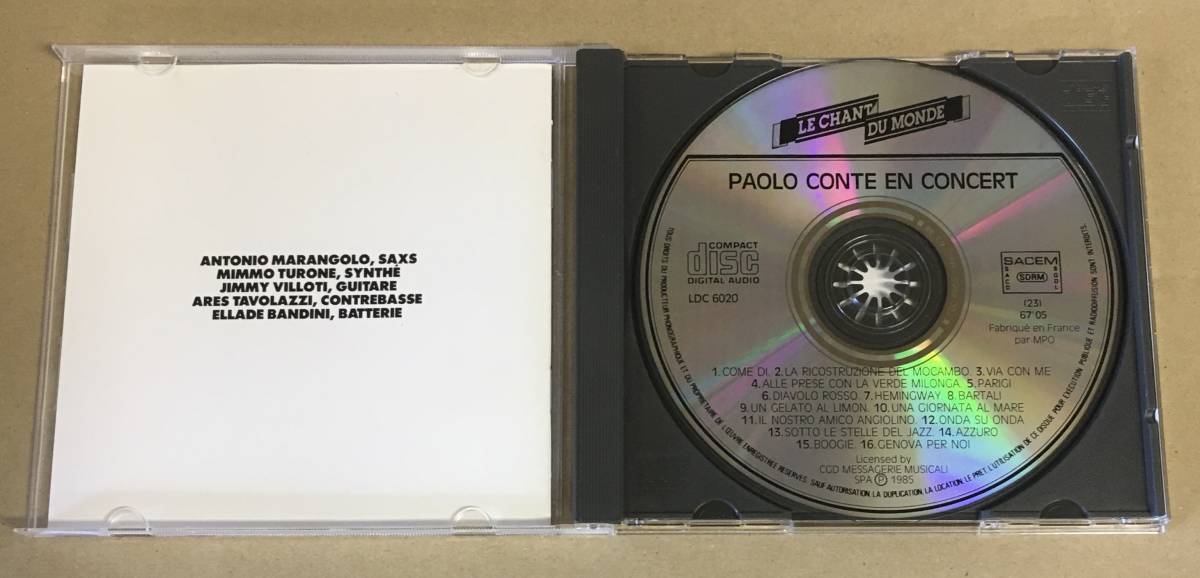 H-1474 PAOLO CONTE En Concert CD 輸入盤…LDC 6020 パオロ・コンテ Le Chant Du Mondeの画像3
