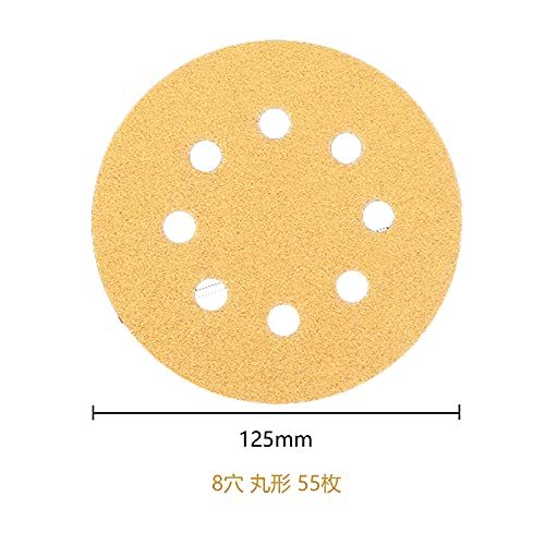 DanYun 55枚 125mm耐水 サンドペーパー #60 - #800 丸型 8穴あき 黄色 サンダー用 サンディングディスク 紙やすり （ 60 80 100 120 150_画像3