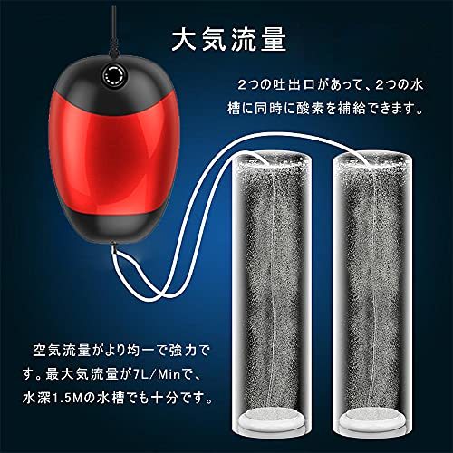 MinGuRi 水槽用エアポンプ 2口 エアーポンプ 空気ポンプ 酸素ポンプ 小型 静音低騒音 酸素補給 気流量調節可能 省エネ 防振防塵 設置簡単_画像3
