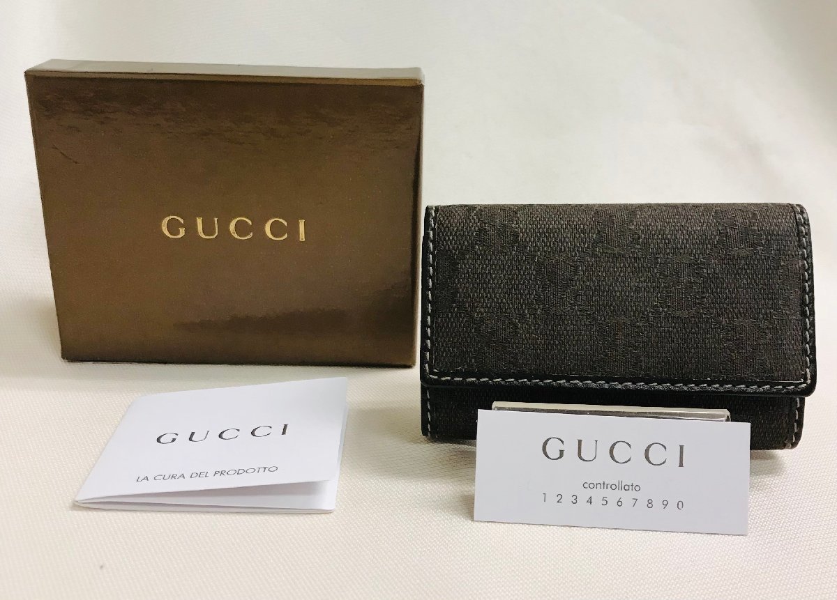 qob.YMK03　GUCCI　グッチ　GGキャンバス×レザー　6連キーケース　未使用　ブラウン