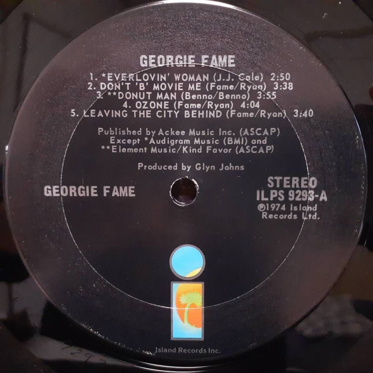 米ISLANDオリジ！ビッグIラベル！高音質TML刻印！Georgie Fame / S.T. 1974年 ILPS-9293 Glyn Johns プロデュース！ J.J. Cale Marc Benno_画像2