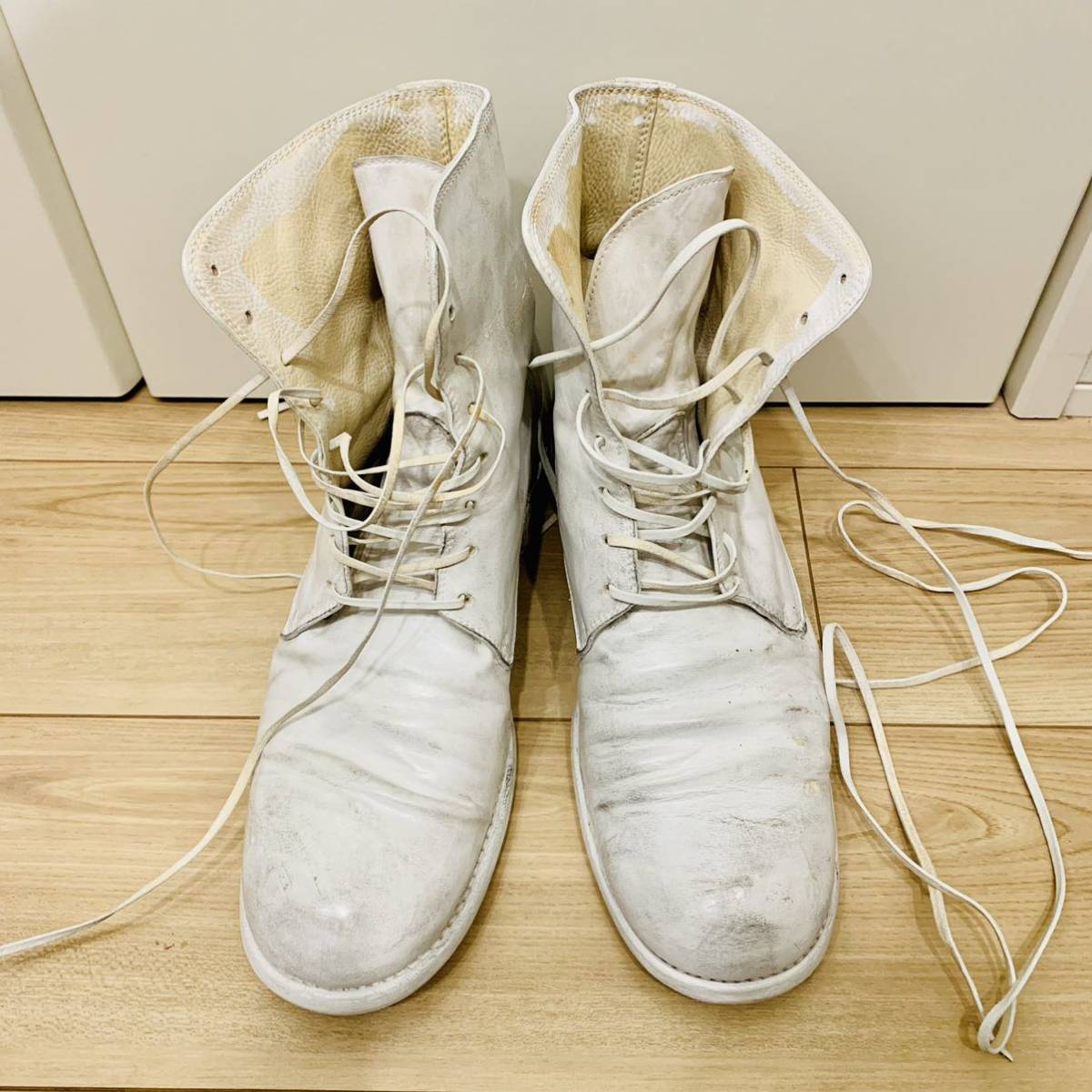 時間指定不可 【私物】Guidi Kangaroo レザー スニーカー ホワイト 43