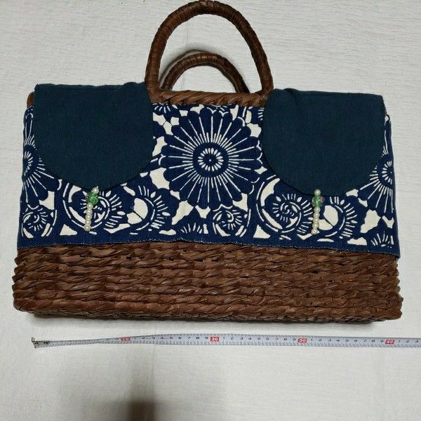 長野県産☆山葡萄かごバッグ☆藍染めカバー付き☆☆リメイク☆艶有ります☆最終価格☆5月には値上げします 3