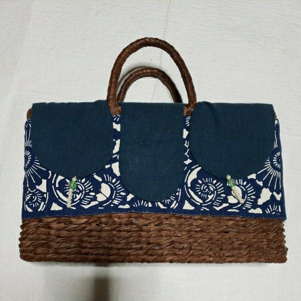 長野県産☆山葡萄かごバッグ☆藍染めカバー付き☆☆リメイク☆艶有ります☆最終価格☆5月には値上げします 6