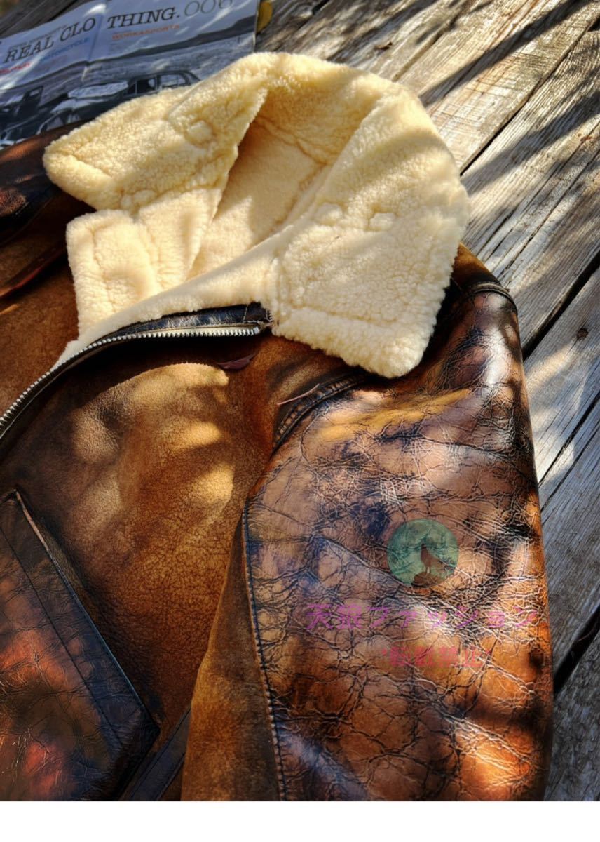 ●B-3 ムートン 羊革＋馬革 フライトジャケット 毛皮一体 シープスキン+ホースハイド 天然革 本革 コート ヴィンテージ AUSメリノ S～4XL_画像3