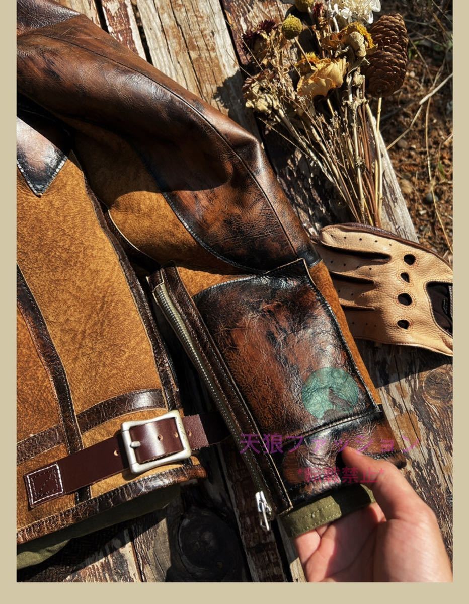 ●B-3 ムートン 羊革＋馬革 フライトジャケット 毛皮一体 シープスキン+ホースハイド 天然革 本革 コート ヴィンテージ AUSメリノ S～4XL_画像8