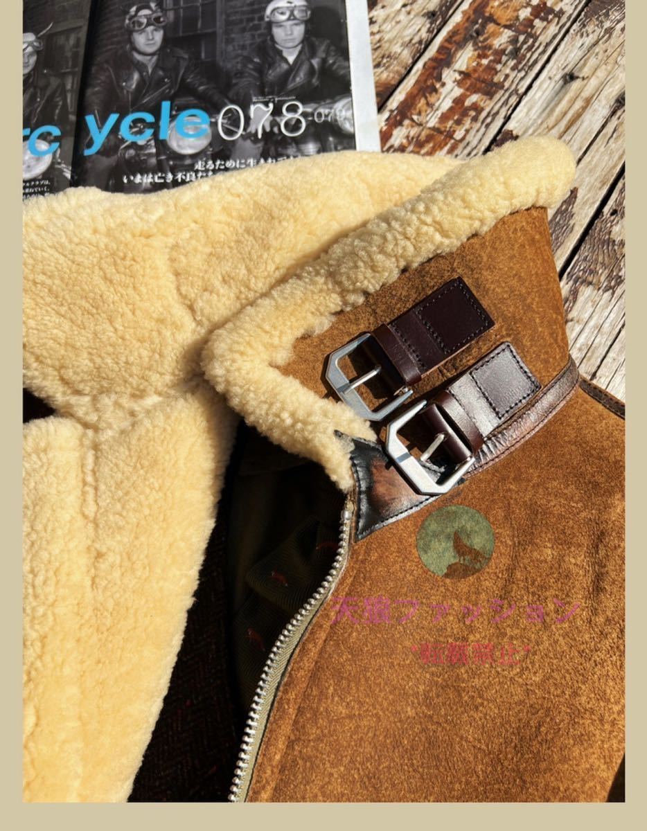 ●B-3 ムートン 羊革＋馬革 フライトジャケット 毛皮一体 シープスキン+ホースハイド 天然革 本革 コート ヴィンテージ AUSメリノ S～4XL_画像10