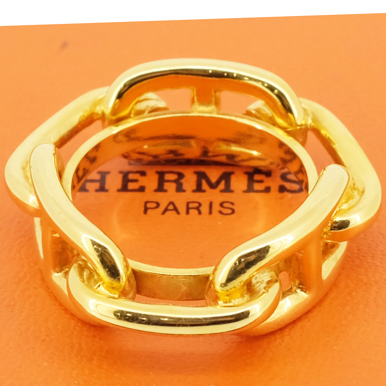 HERMES Hermes she-n Dunk ru scarf ring GP Gold lady's scarf stop 