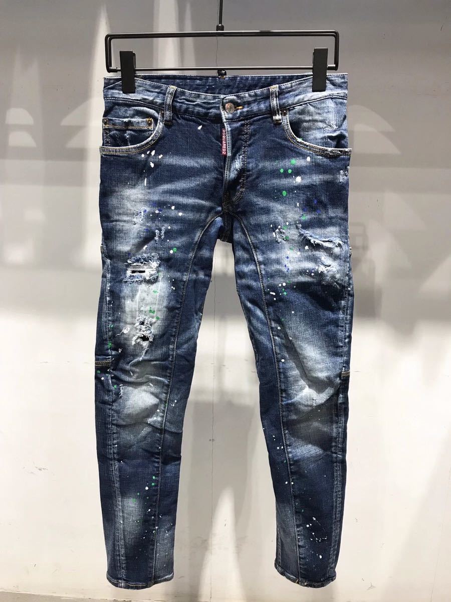 新品 Dsquared2 size46 ダメージデニム ディースクエアード パンツ www