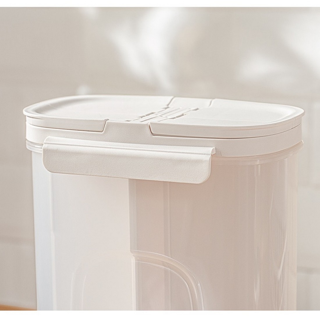 乾物ストッカー パスタ ストッカー 4つの仕切り 取り外し可能 保存容器 透明 キッチン収納 スナック 乾物 ホワイト_画像5