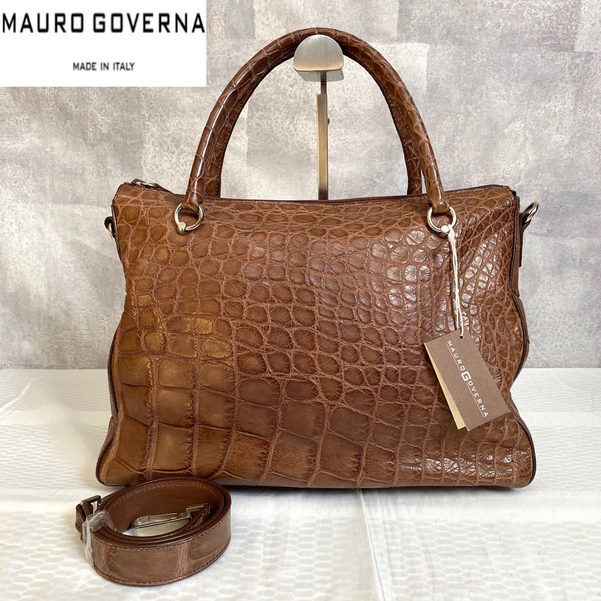 美品】MAURO GOVERNA×WAKO ボルドー クロコダイルハンドバッグ-