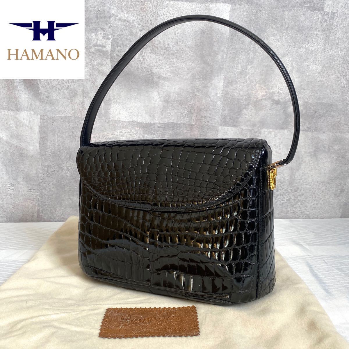 HAMANO ハマノ 濱野皮革工藝 クロコダイル リアルレザー ハンドバッグ