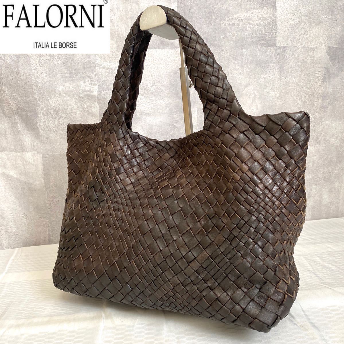 美品✨ ファロルニ イントレチャート トートバッグ ブラウン ファロルニ FALORNI イントレチャートトートバッグ （マルチ