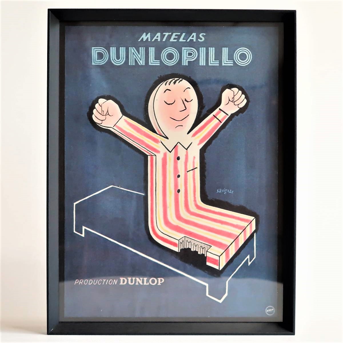 DUNLOPILLO 1951年 マットレス SAVIGNAC サヴィニャック イラスト フランス ヴィンテージ 広告 額装品 フレンチ ポスター 稀少