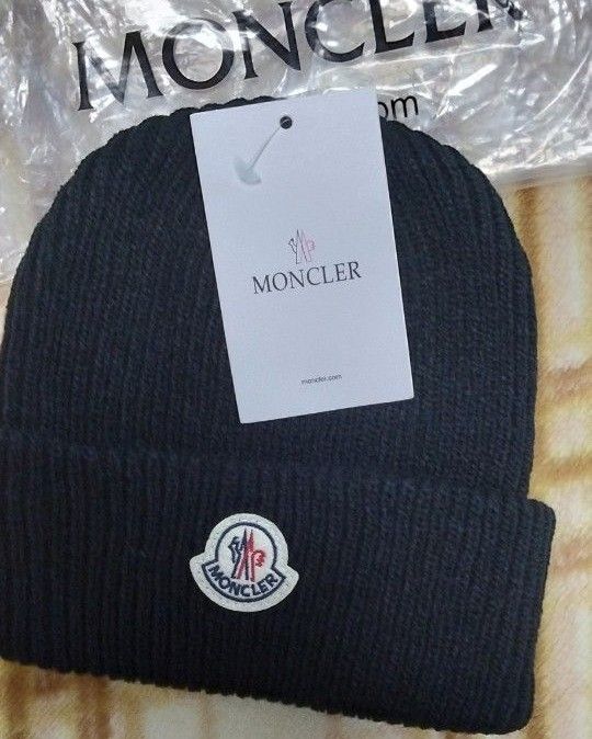 ITIEXAM98HB4】MONCLER モンクレール ロゴワッペンビーニー 黒ウール