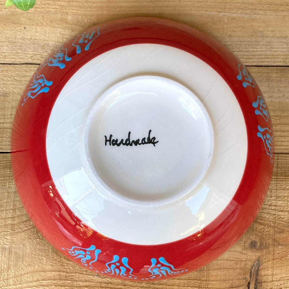 22cm* new goods * Turkey ceramics bowl plate * red red * hand made kyu tough ya ceramics [ conditions attaching free shipping ]205