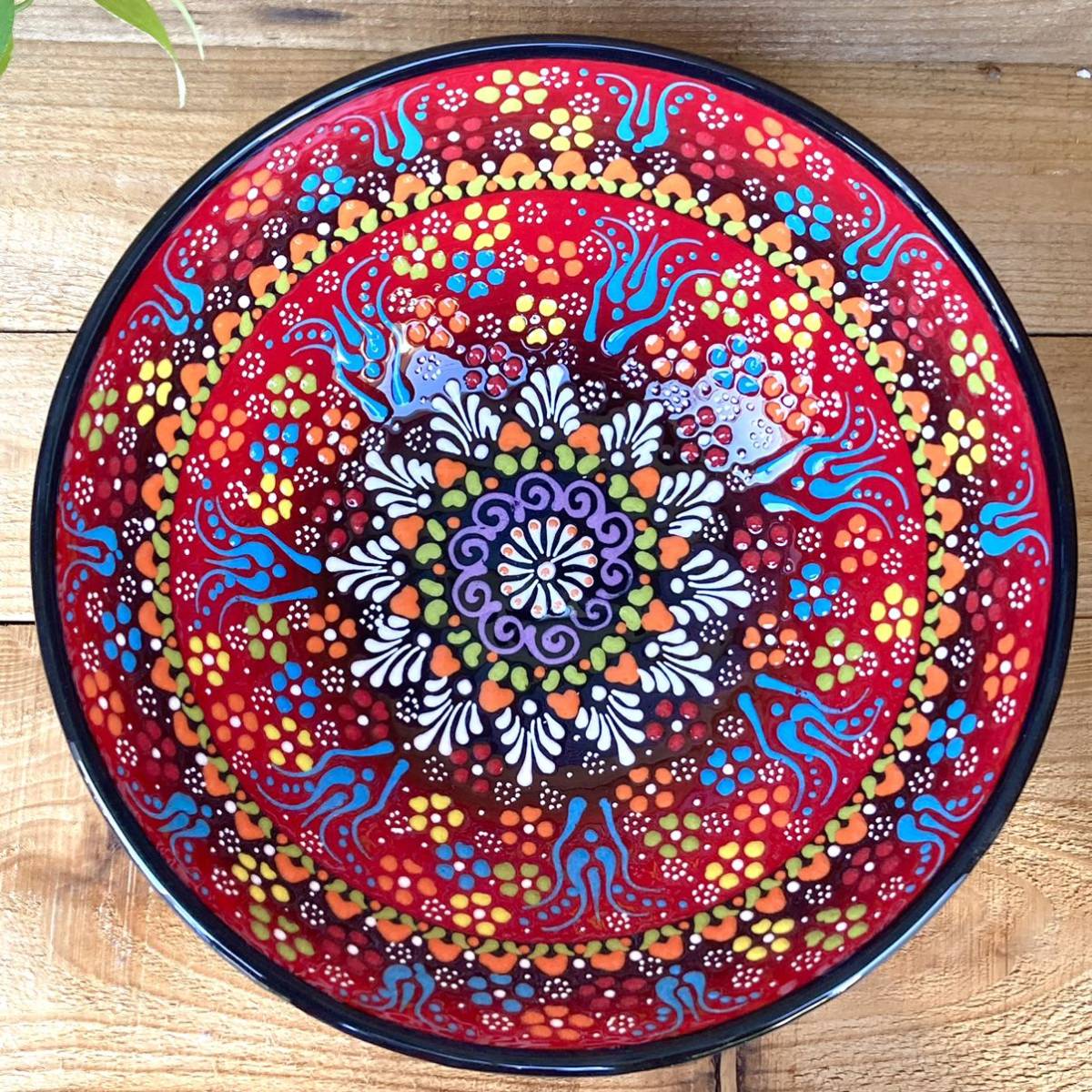 22cm* new goods * Turkey ceramics bowl plate * red red * hand made kyu tough ya ceramics [ conditions attaching free shipping ]205