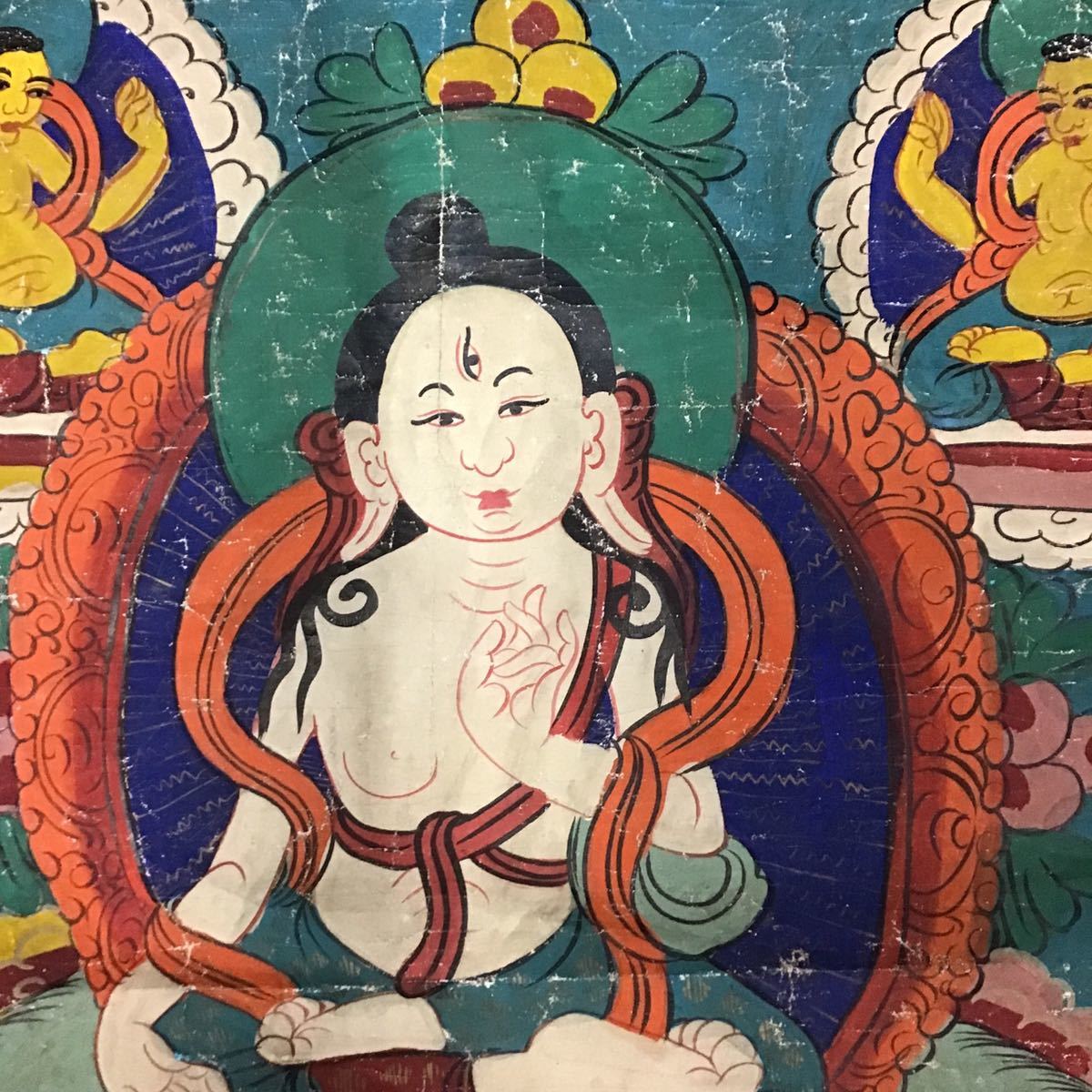 仏教美術 チベット仏教 タンカ 曼荼羅 絹本 仏画 手形付 横幅 縦