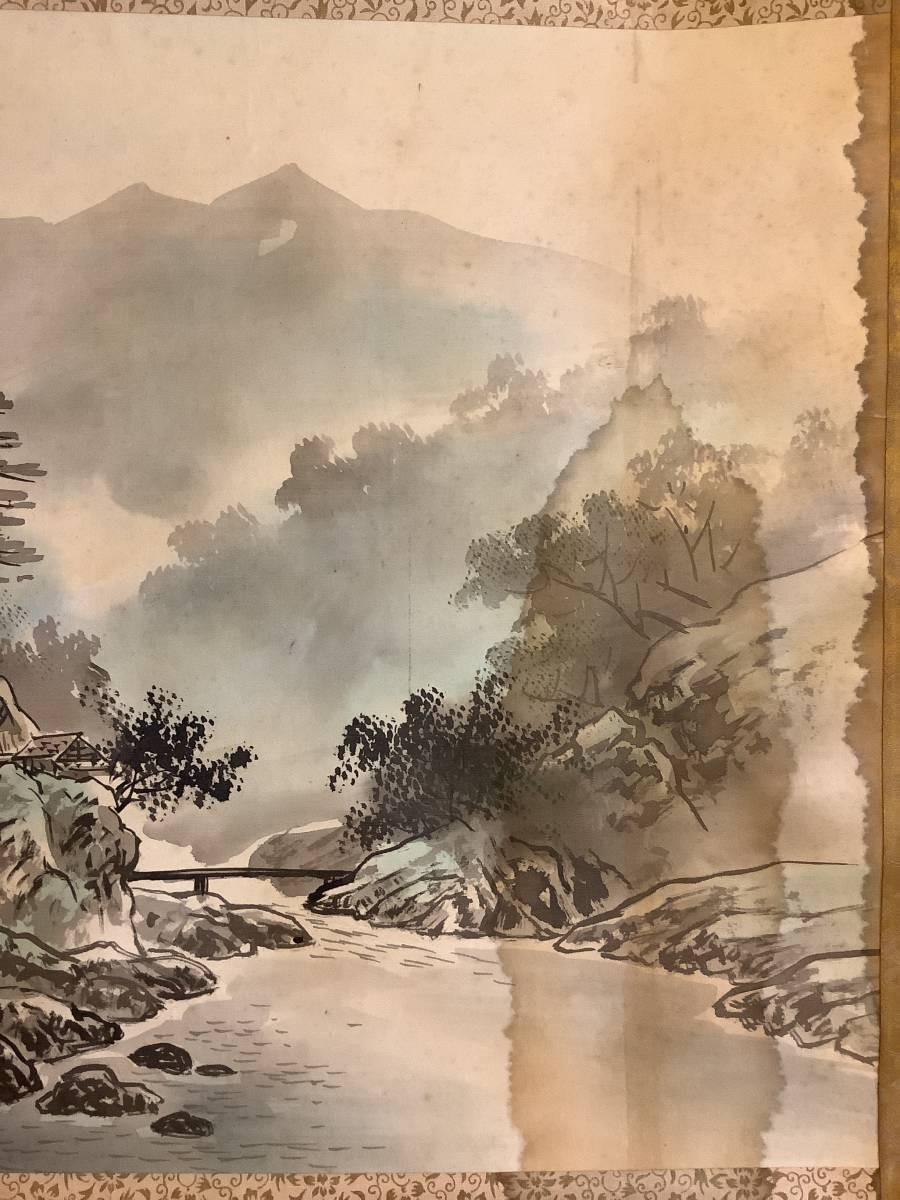 模写】掛軸R4-8-78 [松生春芳]『山水画』着色絹本 書いたもの／日本画