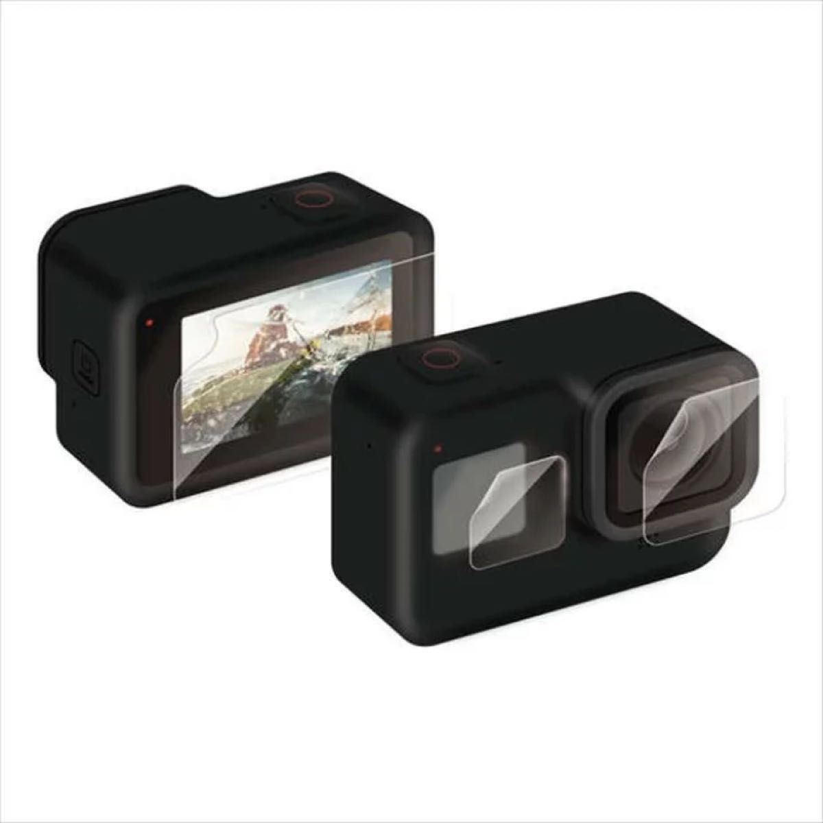 GoPro HERO 8 BLACK ケースとアクションカメラ用 液晶保護フィルムのセット　シリコン ストラップ付　指紋防止 