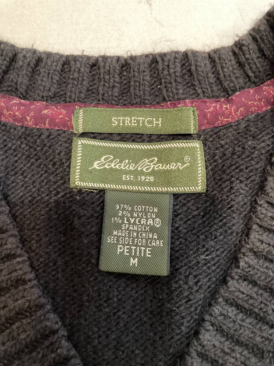 Eddie Bauer Women's V-Neck Stretch Cotton Sweater M USED エディー・バウアー Vネック ストレッチ コットン セーター_画像3