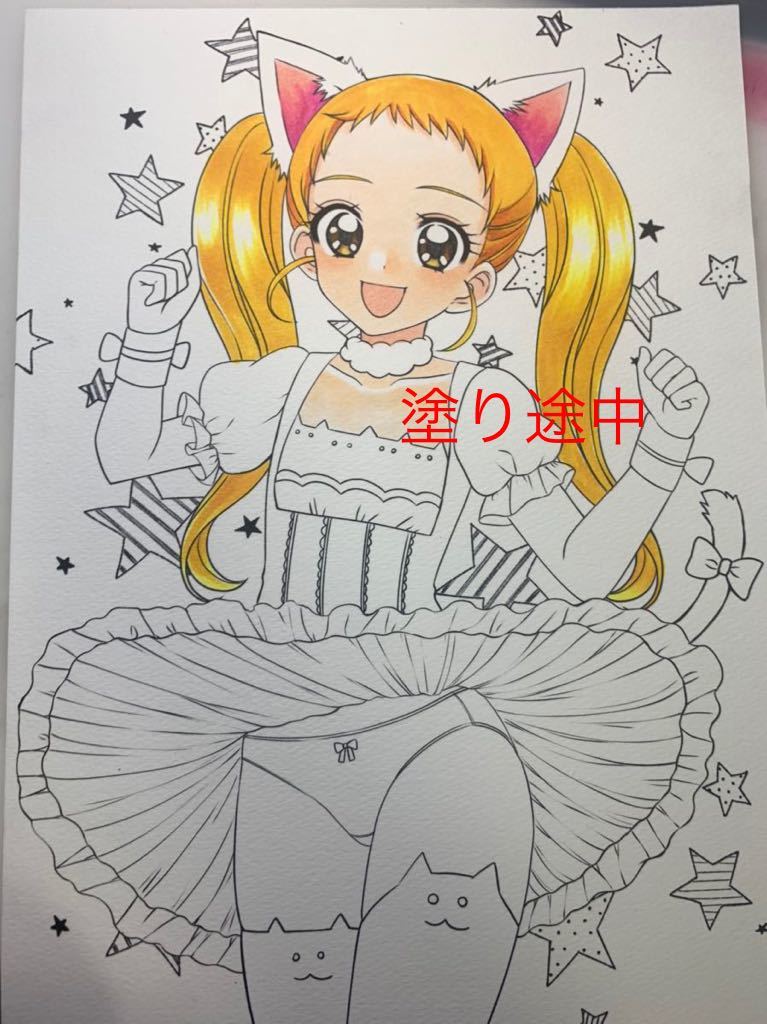 手描きイラスト yesプリキュア5 春日野うらら ハロウィン 風チラ A4